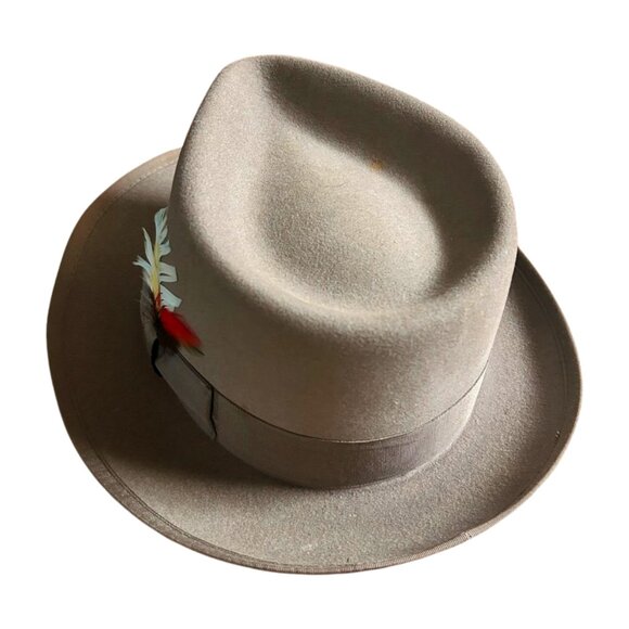 80's Dorfman Pacific co inc. men's Taupe Fedora Dynafelt wool size 7 1/8 - Picture 3 of 10